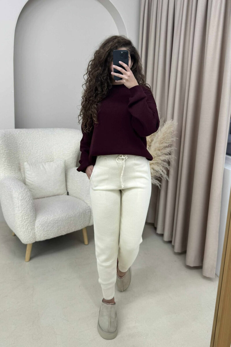 ONE COLOR LACINGS KNIT WOMEN TROUSERS CREAM/KREM - 2