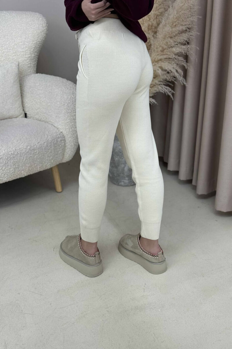 ONE COLOR LACINGS KNIT WOMEN TROUSERS CREAM/KREM - 5