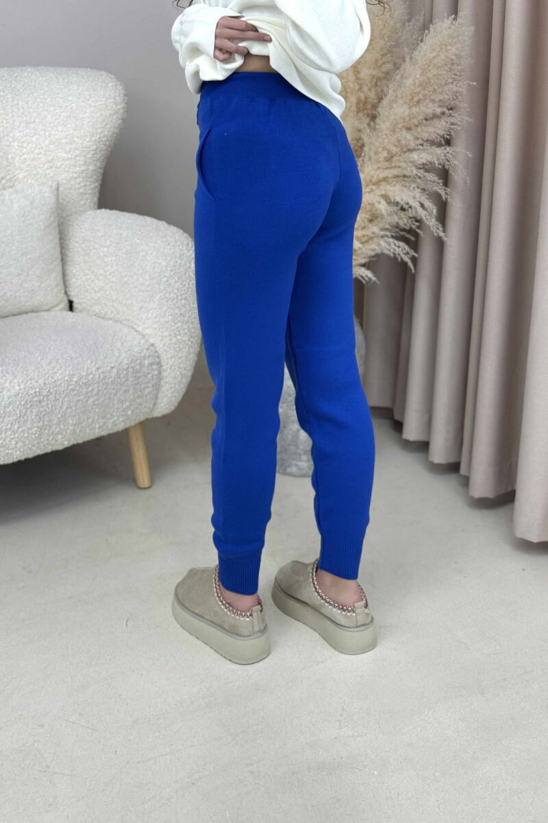 ONE COLOR LACINGS KNIT WOMEN TROUSERS DARK BLUE/BEE - 4