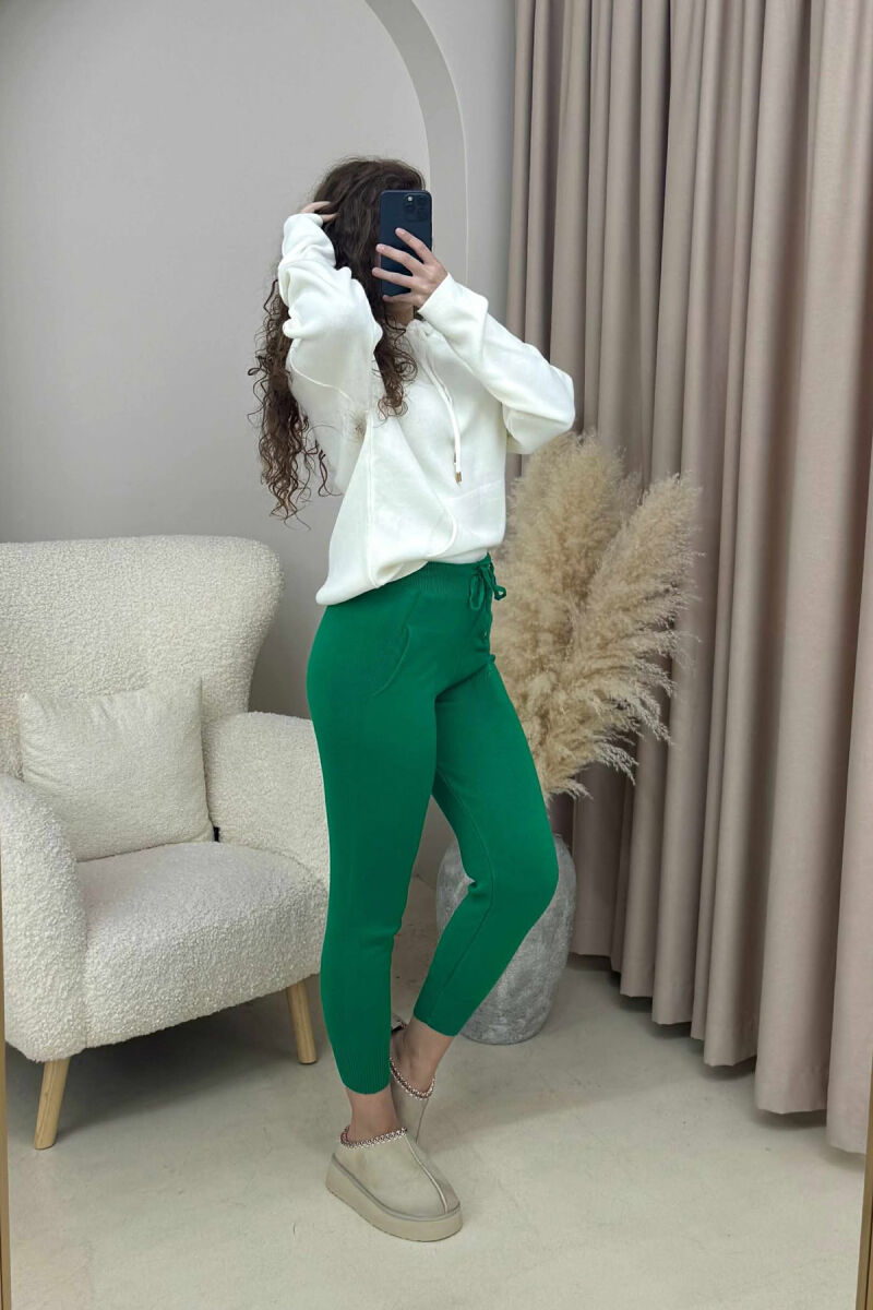 ONE COLOR LACINGS KNIT WOMEN TROUSERS GREEN/JESHILE - 3