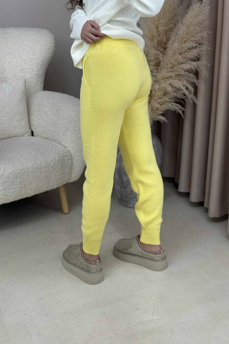 ONE COLOR LACINGS KNIT WOMEN TROUSERS LEMON/ LIMON - 4