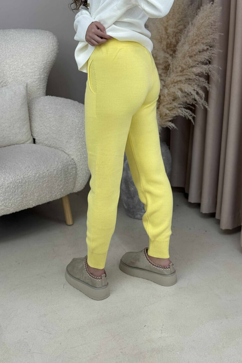 ONE COLOR LACINGS KNIT WOMEN TROUSERS LEMON/ LIMON - 4