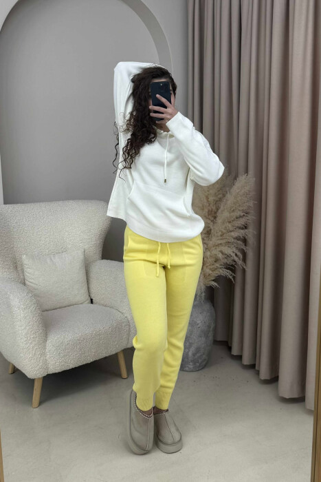 ONE COLOR LACINGS KNIT WOMEN TROUSERS LEMON/ LIMON - 2