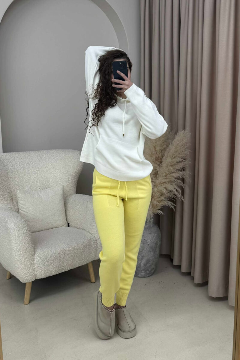ONE COLOR LACINGS KNIT WOMEN TROUSERS LEMON/ LIMON - 2