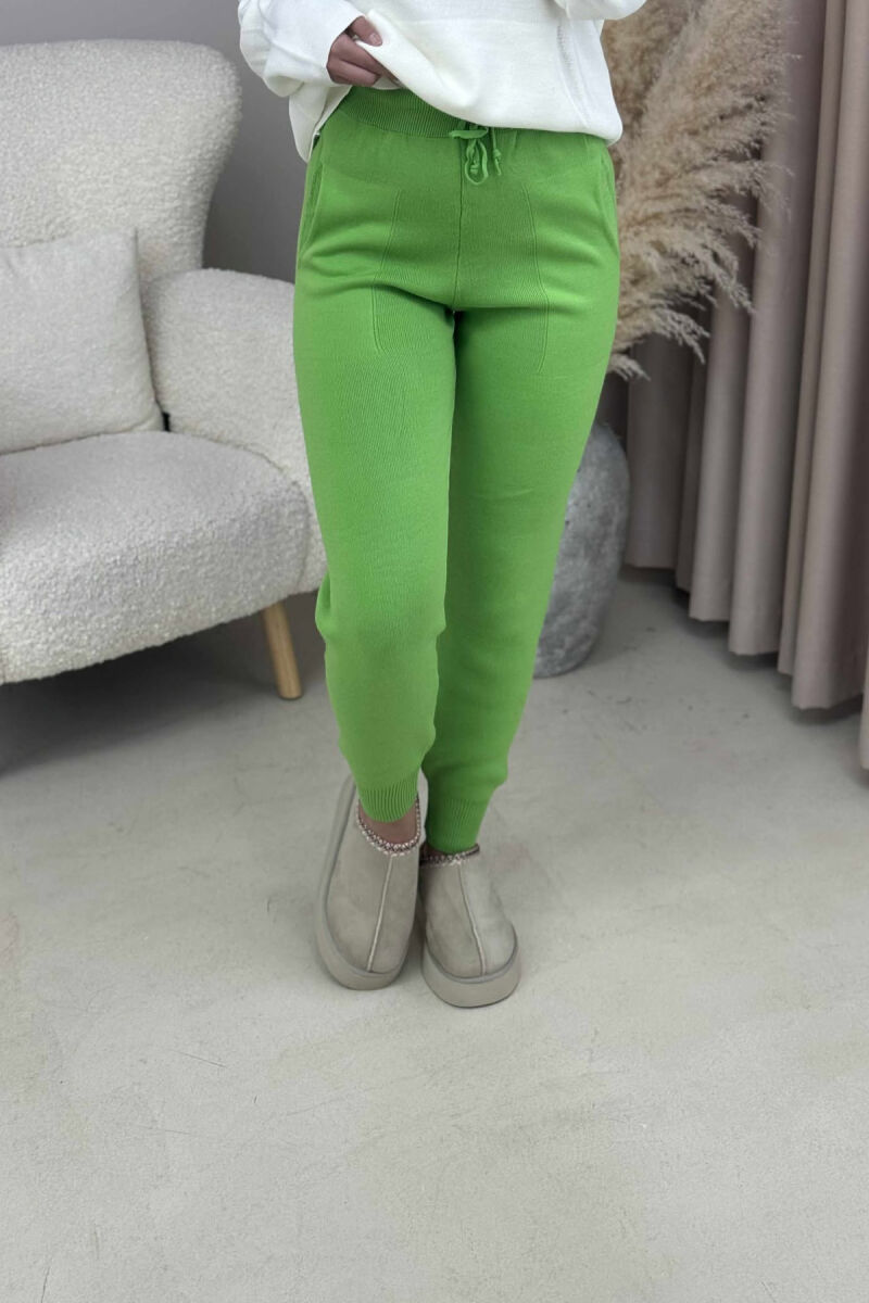 ONE COLOR LACINGS KNIT WOMEN TROUSERS LIGHT GREEN/JEZB - 3