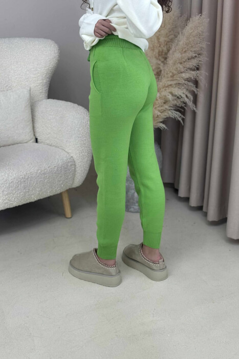 ONE COLOR LACINGS KNIT WOMEN TROUSERS LIGHT GREEN/JEZB - 4