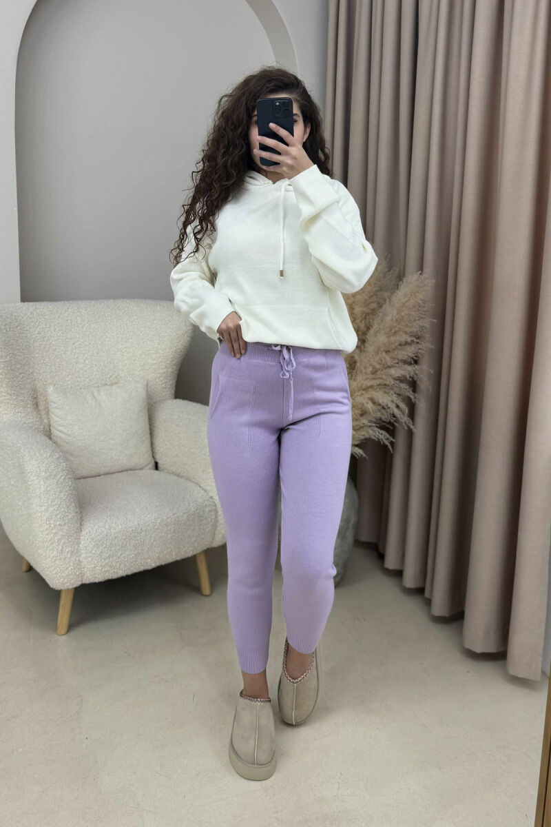 ONE COLOR LACINGS KNIT WOMEN TROUSERS LIGHT PURPLE/LEZB - 1