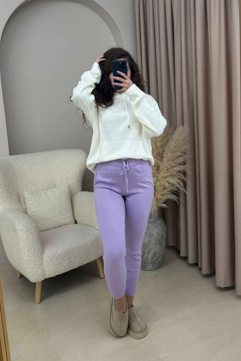 ONE COLOR LACINGS KNIT WOMEN TROUSERS LIGHT PURPLE/LEZB - 2