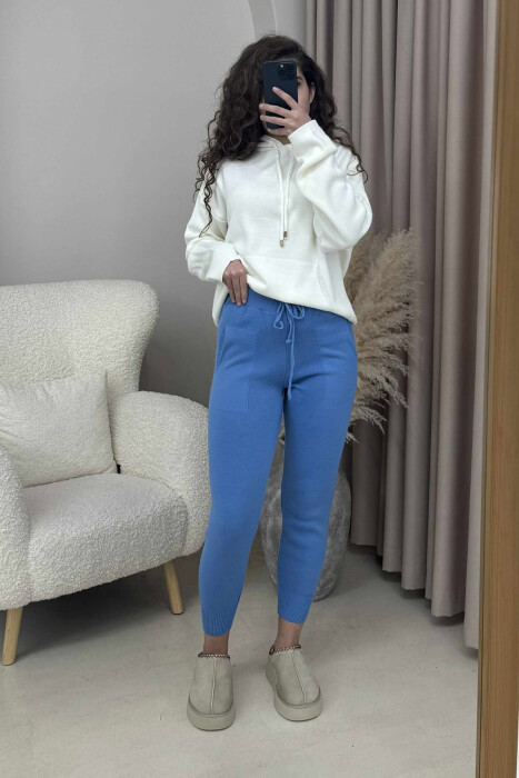 ONE COLOR LACINGS KNIT WOMEN TROUSERS LIGHTBLUE/BZ 