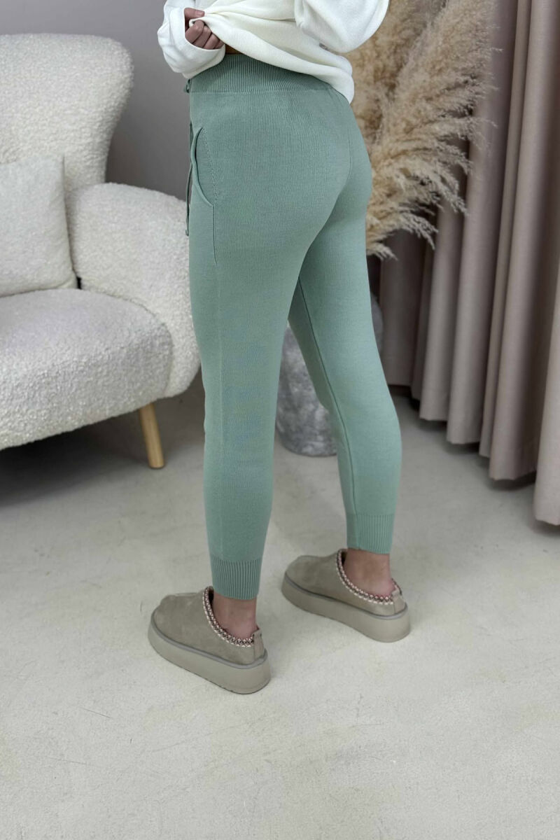 ONE COLOR LACINGS KNIT WOMEN TROUSERS MINT/MENTE - 5