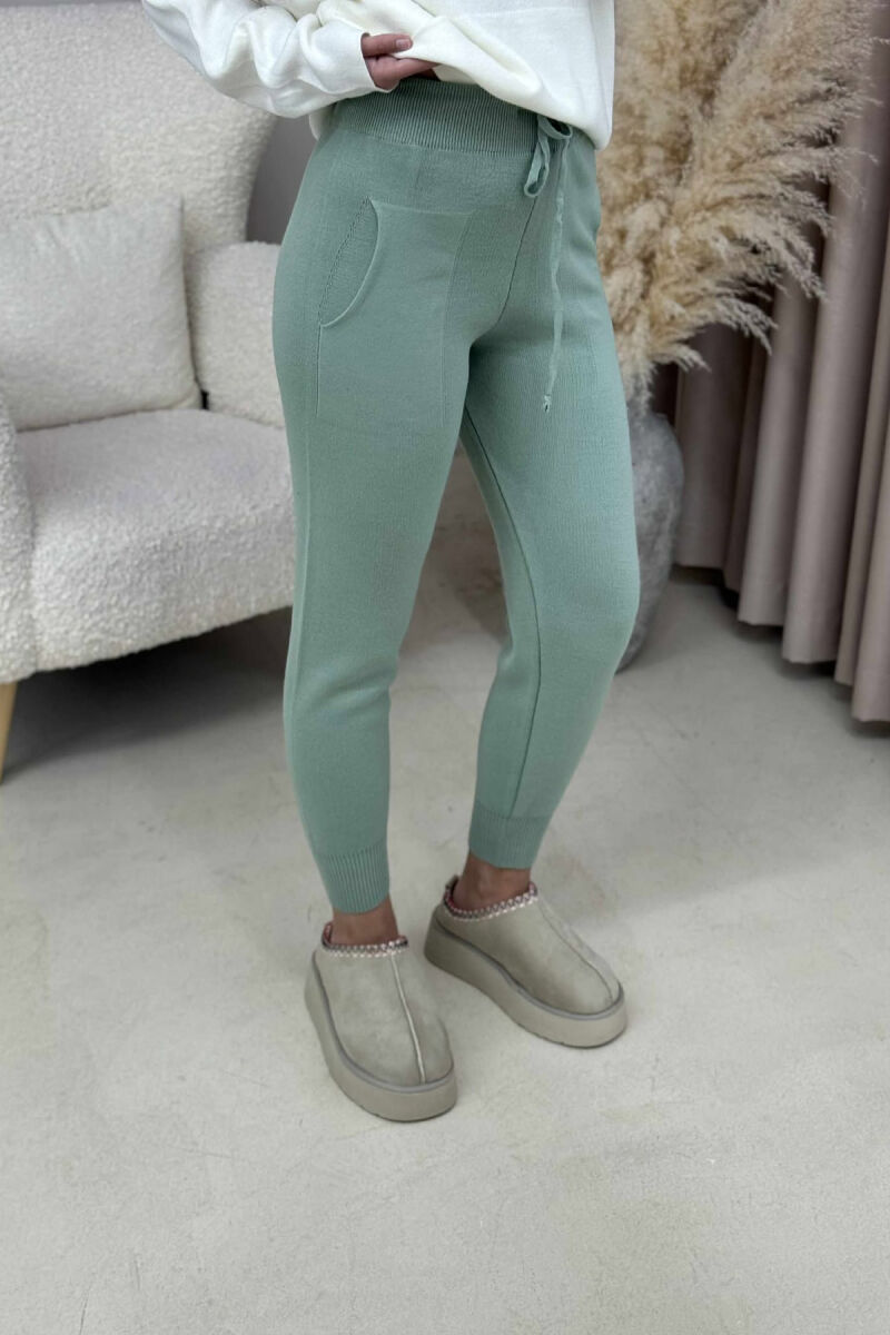 ONE COLOR LACINGS KNIT WOMEN TROUSERS MINT/MENTE - 4