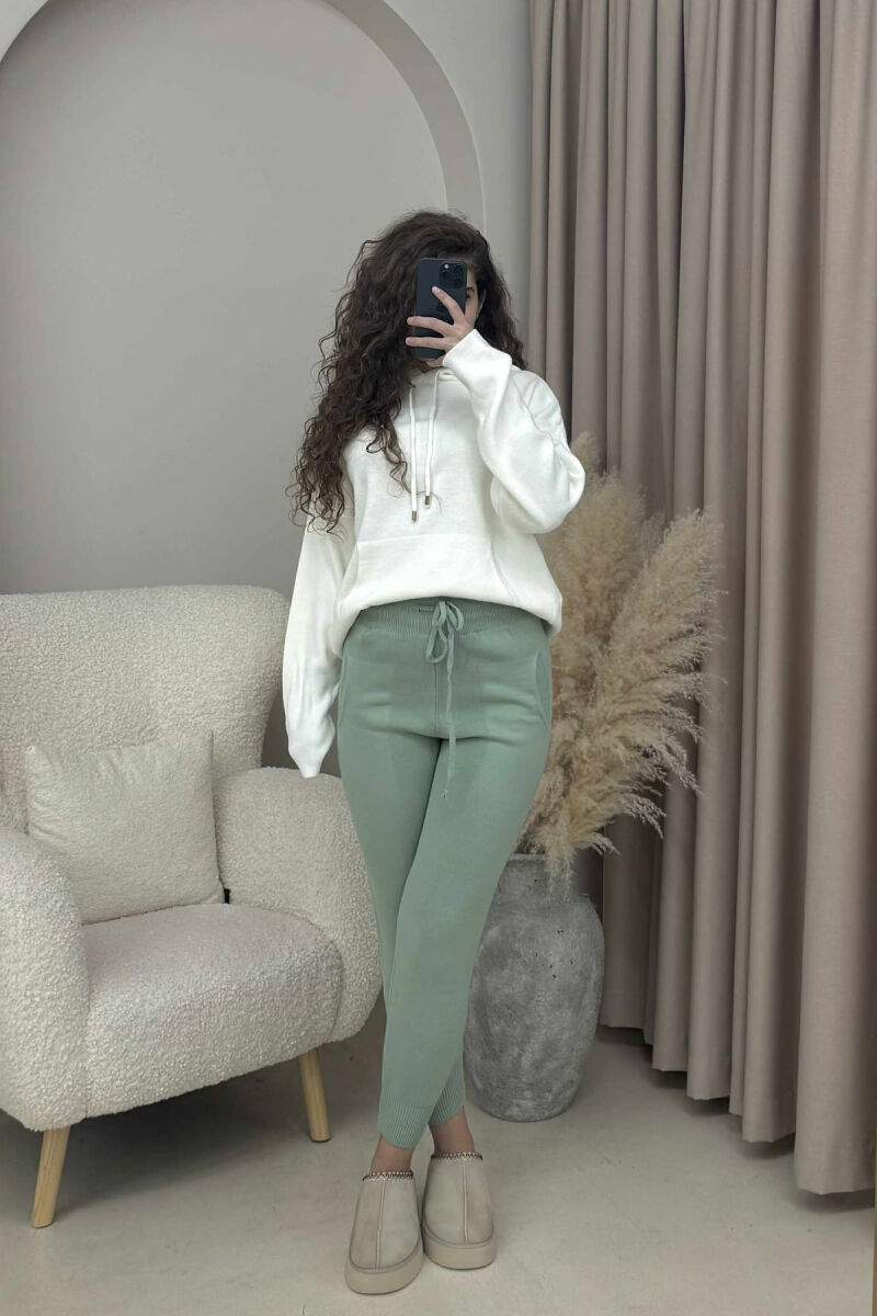 ONE COLOR LACINGS KNIT WOMEN TROUSERS MINT/MENTE - 2