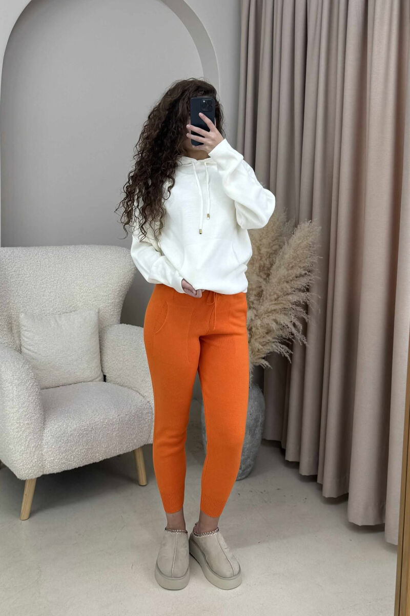 ONE COLOR LACINGS KNIT WOMEN TROUSERS ORANGE/PORTOKALLI - 1