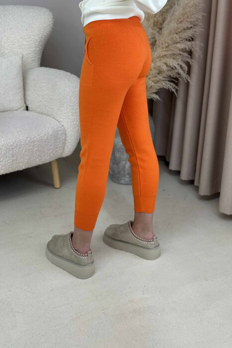 ONE COLOR LACINGS KNIT WOMEN TROUSERS ORANGE/PORTOKALLI - 4
