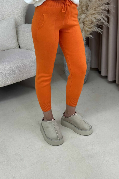 ONE COLOR LACINGS KNIT WOMEN TROUSERS ORANGE/PORTOKALLI - 3