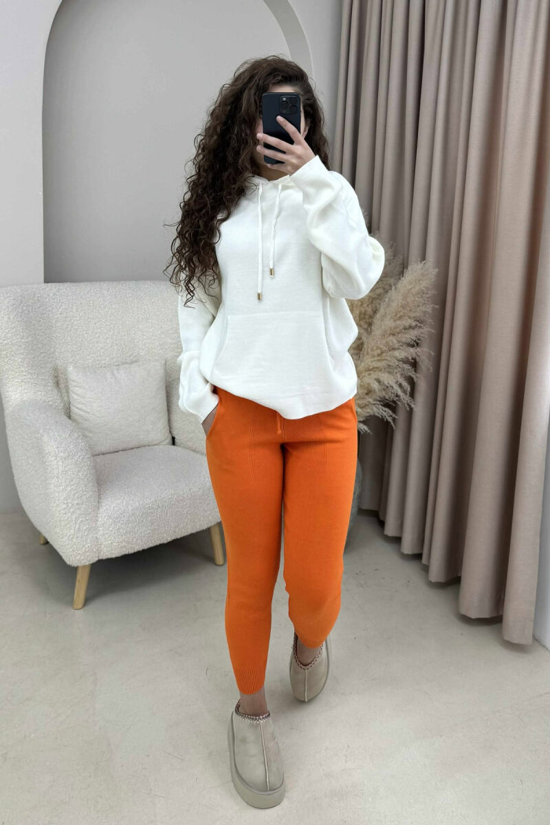 ONE COLOR LACINGS KNIT WOMEN TROUSERS ORANGE/PORTOKALLI - 2