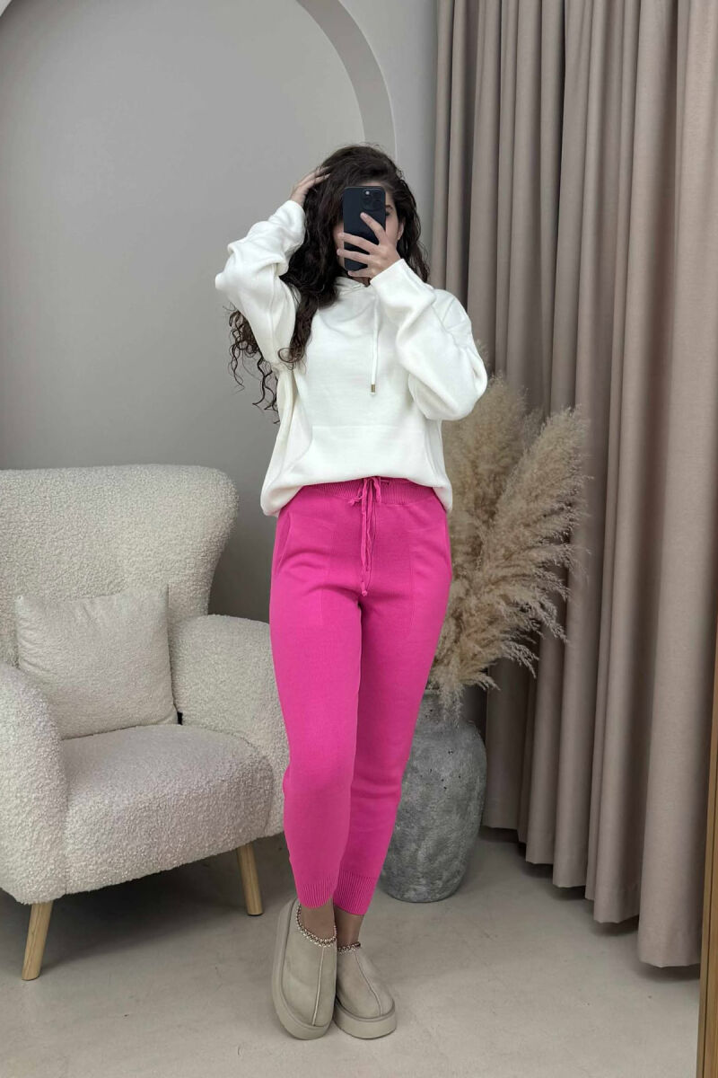 ONE COLOR LACINGS KNIT WOMEN TROUSERS PINK/ROZE - 2
