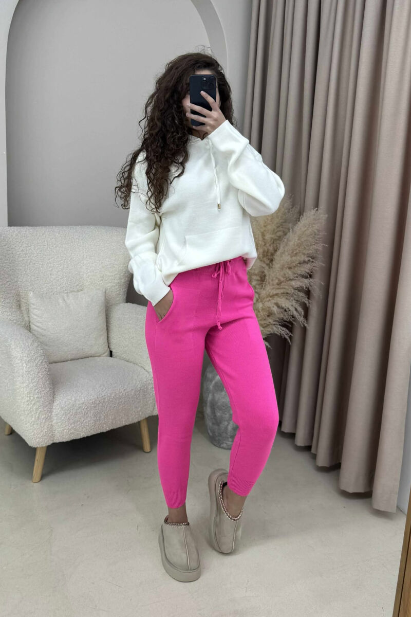 ONE COLOR LACINGS KNIT WOMEN TROUSERS PINK/ROZE - 1