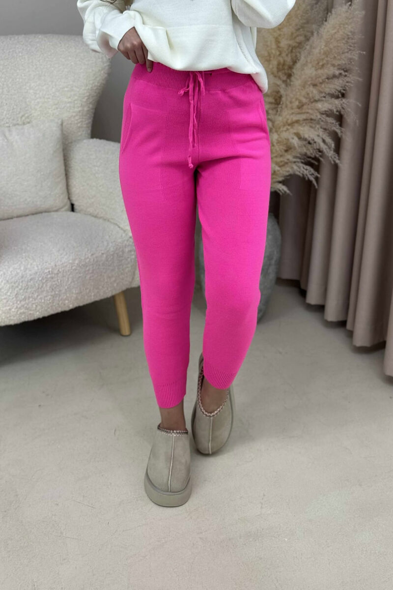 ONE COLOR LACINGS KNIT WOMEN TROUSERS PINK/ROZE - 3
