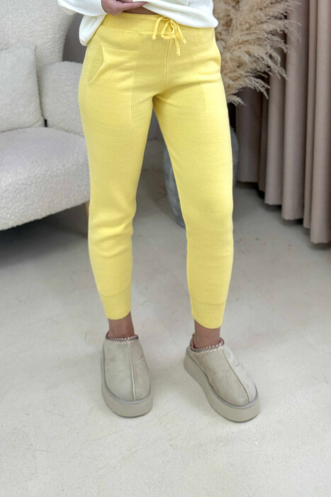 ONE COLOR LACINGS KNIT WOMEN TROUSERS YELLOW/E VERDHE - 4