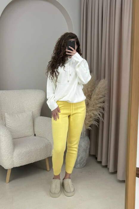 ONE COLOR LACINGS KNIT WOMEN TROUSERS YELLOW/E VERDHE - 2