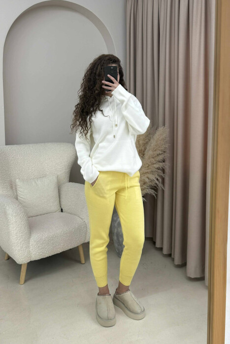 ONE COLOR LACINGS KNIT WOMEN TROUSERS YELLOW/E VERDHE - 3