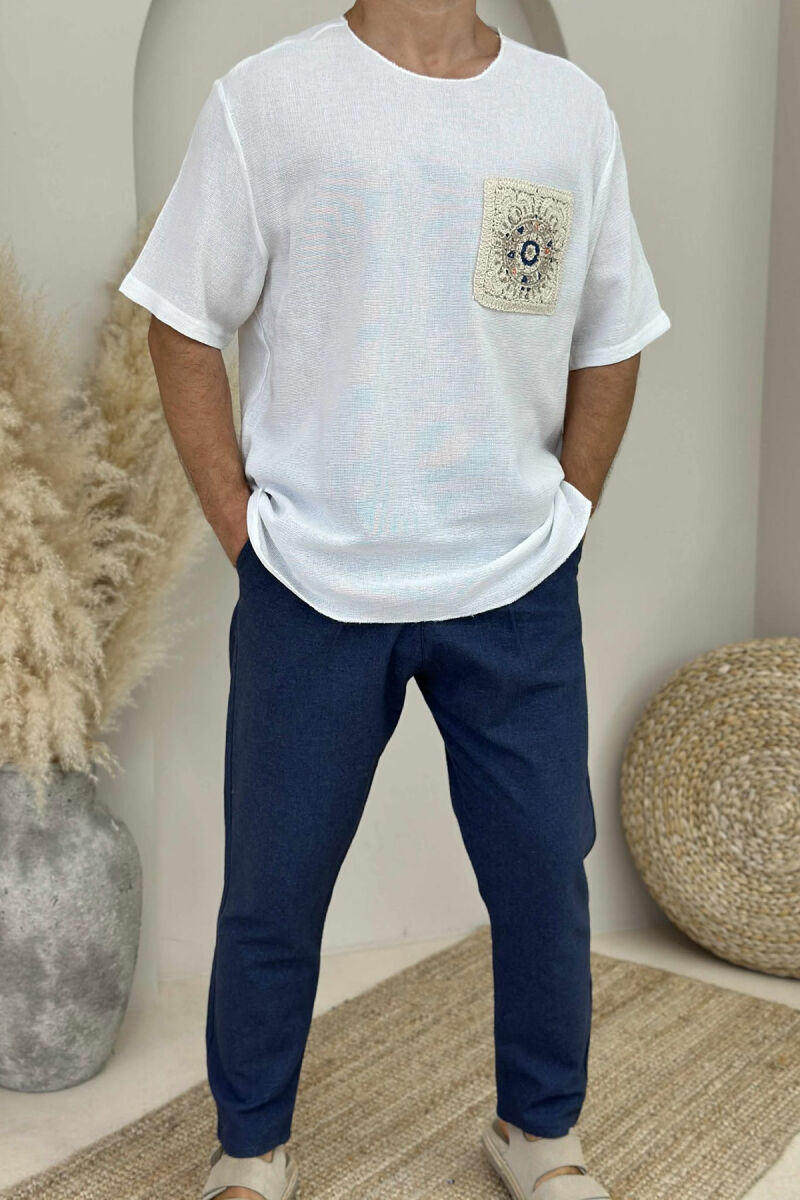 ONE COLOR LACINGS MEN PANTS DARK BLUE/BEE - 1