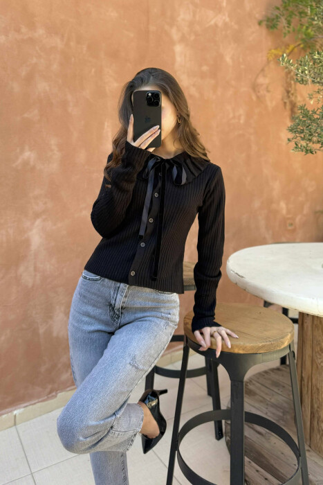 ONE COLOR LACINGS WOMEN CARDIGAN BLACK/ E ZEZE - 3