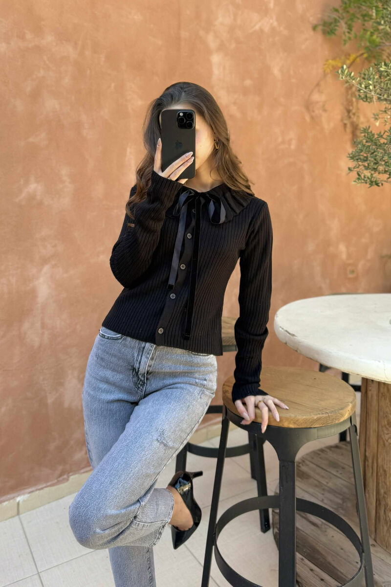 ONE COLOR LACINGS WOMEN CARDIGAN BLACK/ E ZEZE - 3