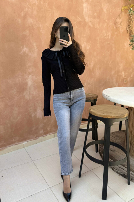 ONE COLOR LACINGS WOMEN CARDIGAN BLACK/ E ZEZE - 5