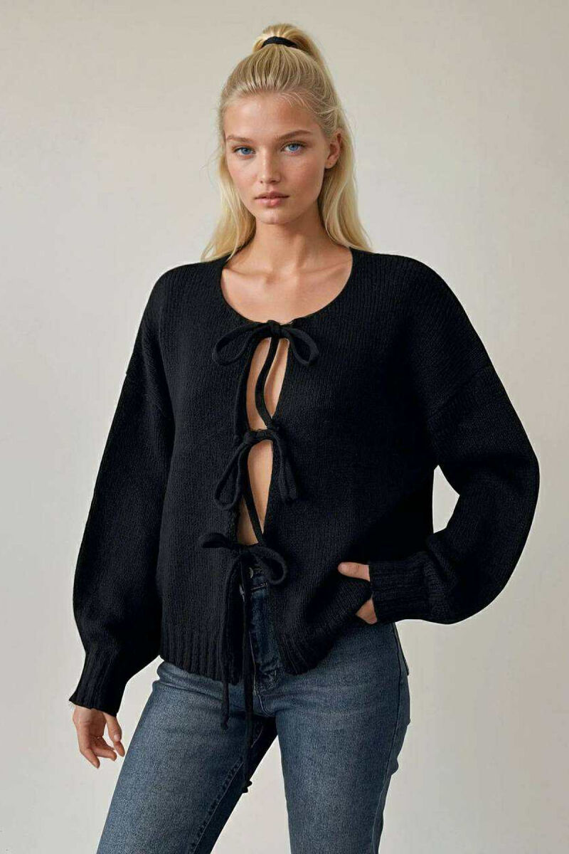 ONE COLOR LACINGS WOMEN CARDIGAN BLACK/ E ZEZE - 1