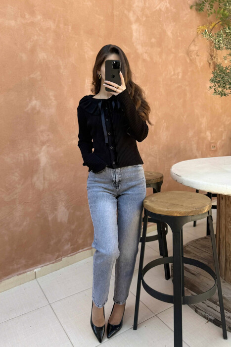 ONE COLOR LACINGS WOMEN CARDIGAN BLACK/ E ZEZE 