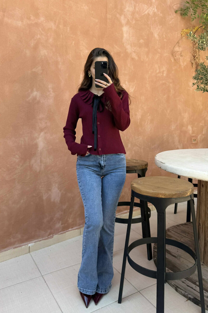 ONE COLOR LACINGS WOMEN CARDIGAN BURGUNDY/VISHNJE - 2