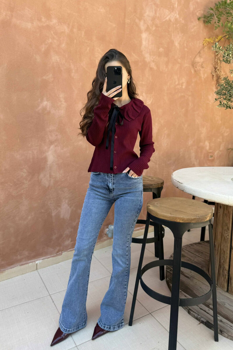 ONE COLOR LACINGS WOMEN CARDIGAN BURGUNDY/VISHNJE - 3