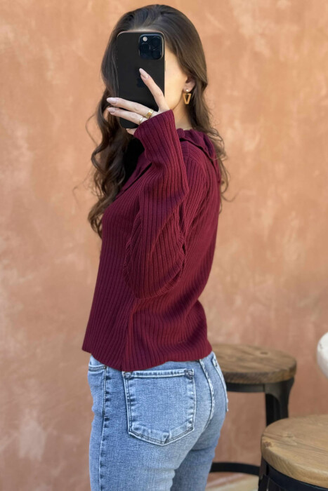 ONE COLOR LACINGS WOMEN CARDIGAN BURGUNDY/VISHNJE - 5