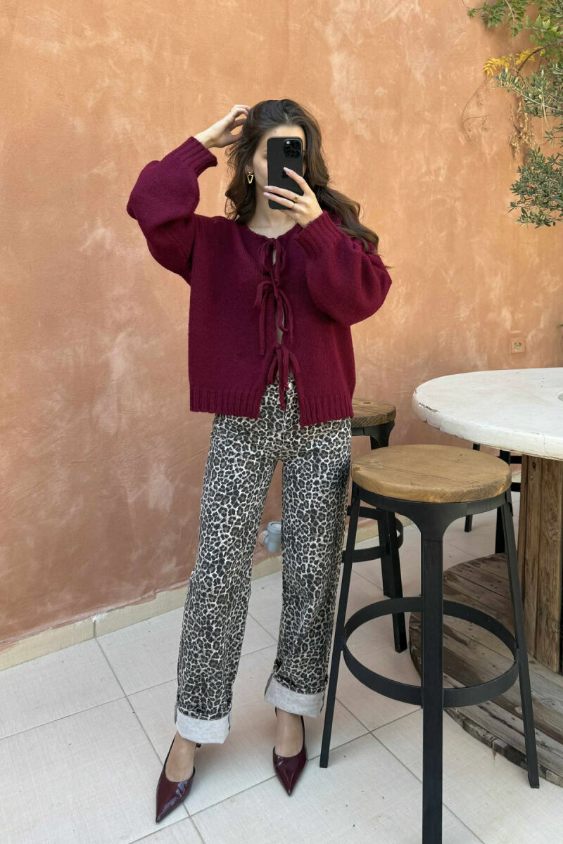 ONE COLOR LACINGS WOMEN CARDIGAN BURGUNDY/VISHNJE - 3