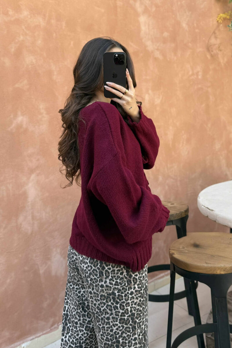 ONE COLOR LACINGS WOMEN CARDIGAN BURGUNDY/VISHNJE - 4