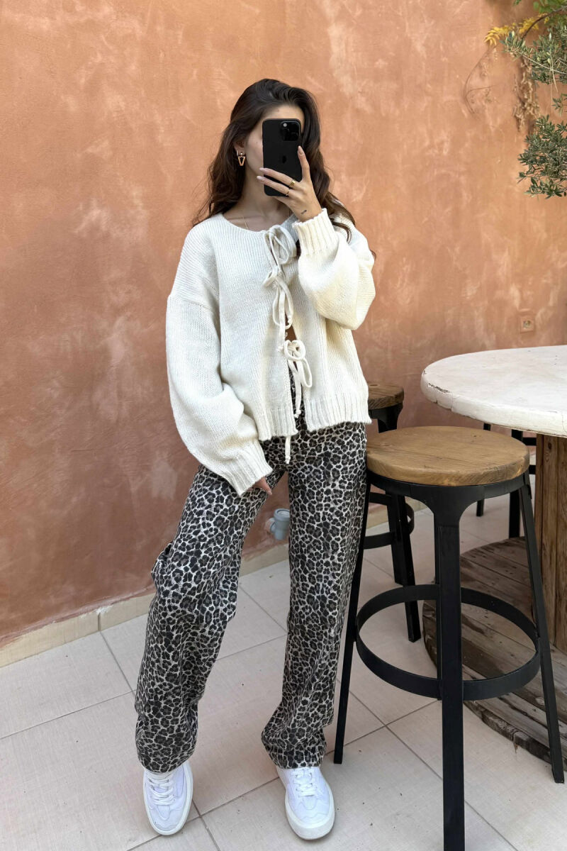 ONE COLOR LACINGS WOMEN CARDIGAN CREAM/KREM - 1