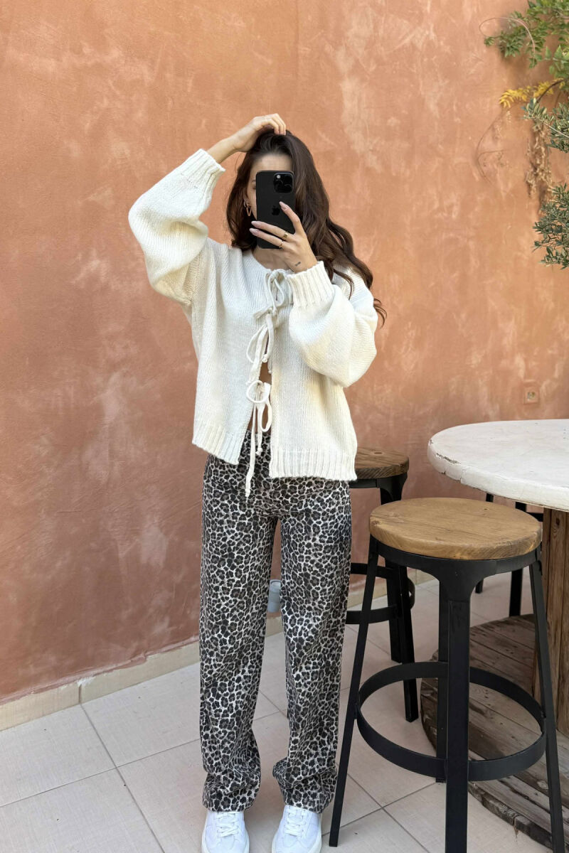 ONE COLOR LACINGS WOMEN CARDIGAN CREAM/KREM - 2