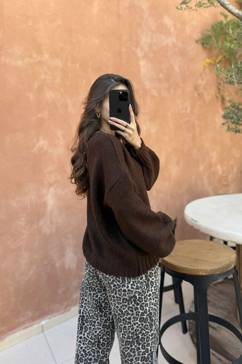 ONE COLOR LACINGS WOMEN CARDIGAN DARK BROWN/KAE - 4