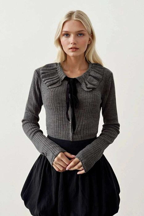 ONE COLOR LACINGS WOMEN CARDIGAN GREY/GRI 