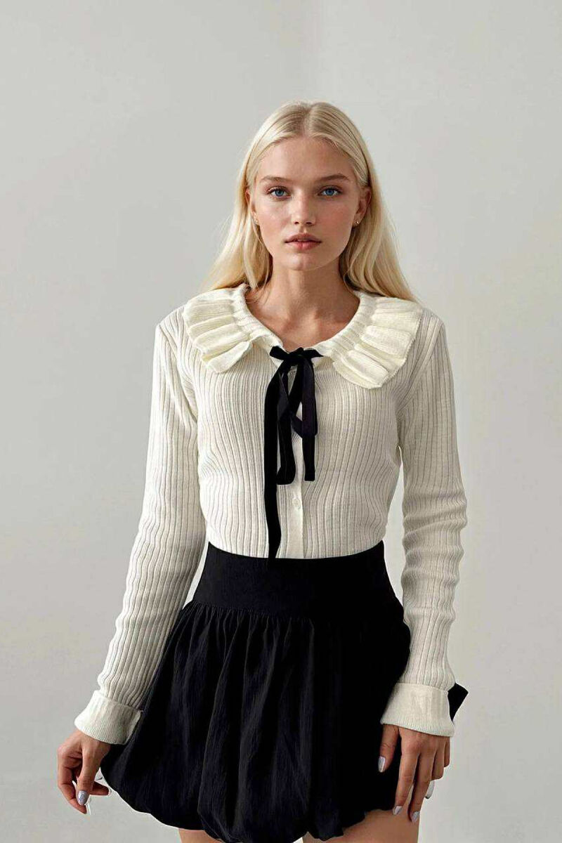 ONE COLOR LACINGS WOMEN CARDIGAN WHITE-E BARDHE - 1