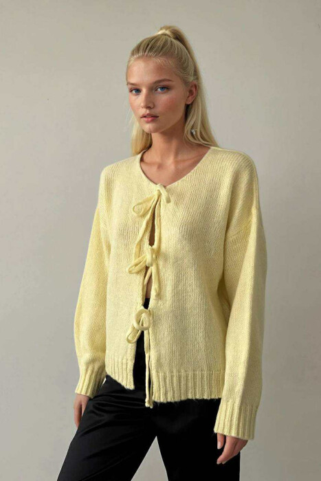 ONE COLOR LACINGS WOMEN CARDIGAN YELLOW/E VERDHE 