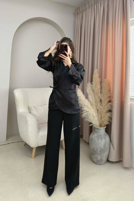 ONE COLOR LACINGS WOMEN SHIRT BLACK/ E ZEZE - 2