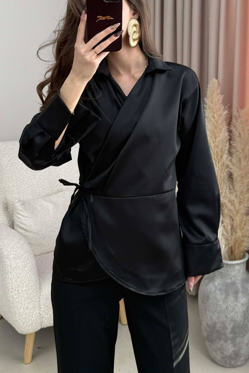 ONE COLOR LACINGS WOMEN SHIRT BLACK/ E ZEZE - 5