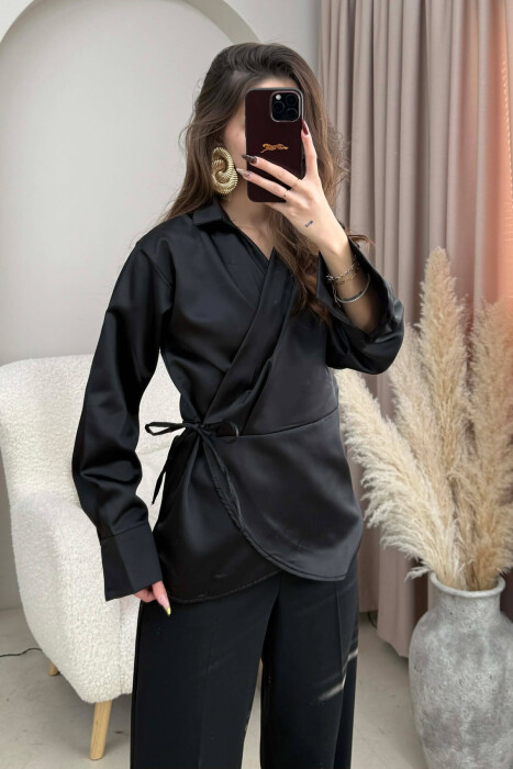 ONE COLOR LACINGS WOMEN SHIRT BLACK/ E ZEZE - 4