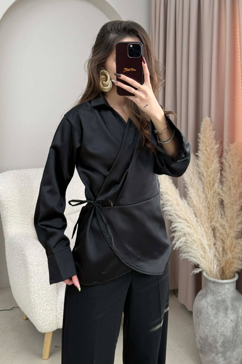 ONE COLOR LACINGS WOMEN SHIRT BLACK/ E ZEZE - 4