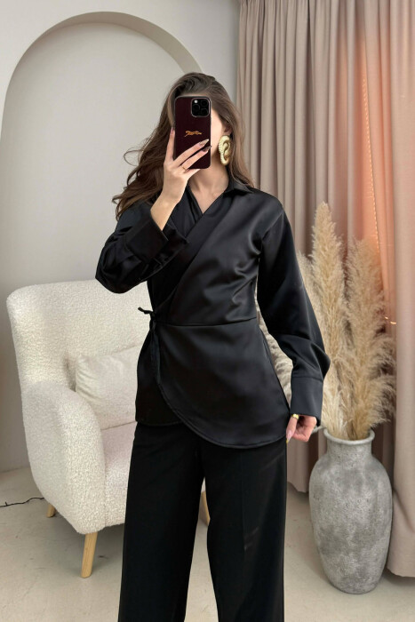 ONE COLOR LACINGS WOMEN SHIRT BLACK/ E ZEZE - 3