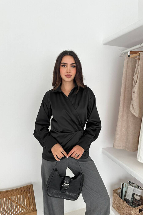 ONE COLOR LACINGS WOMEN SHIRT BLACK/ E ZEZE - KLAUDIO FASHION