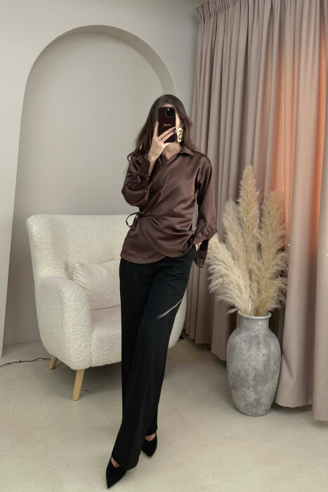 ONE COLOR LACINGS WOMEN SHIRT BROWN/KAFE - 1